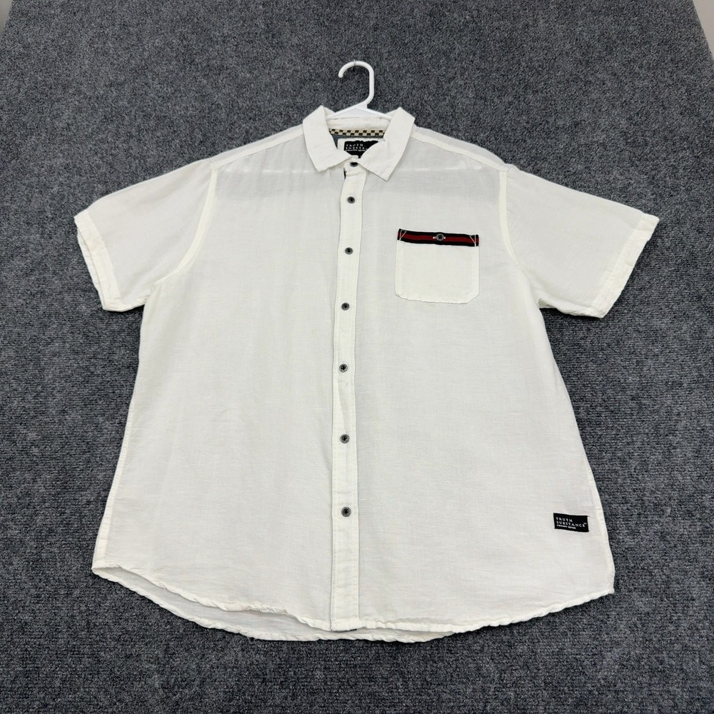 Truth Substance Shirt Mens XL White Cotton Linen Short Sleeve Casual‎ Style